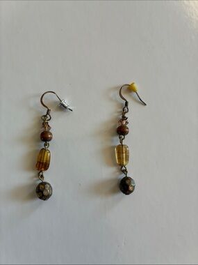 Source Unknown Yellow and Brown Bead Dangle Earrings